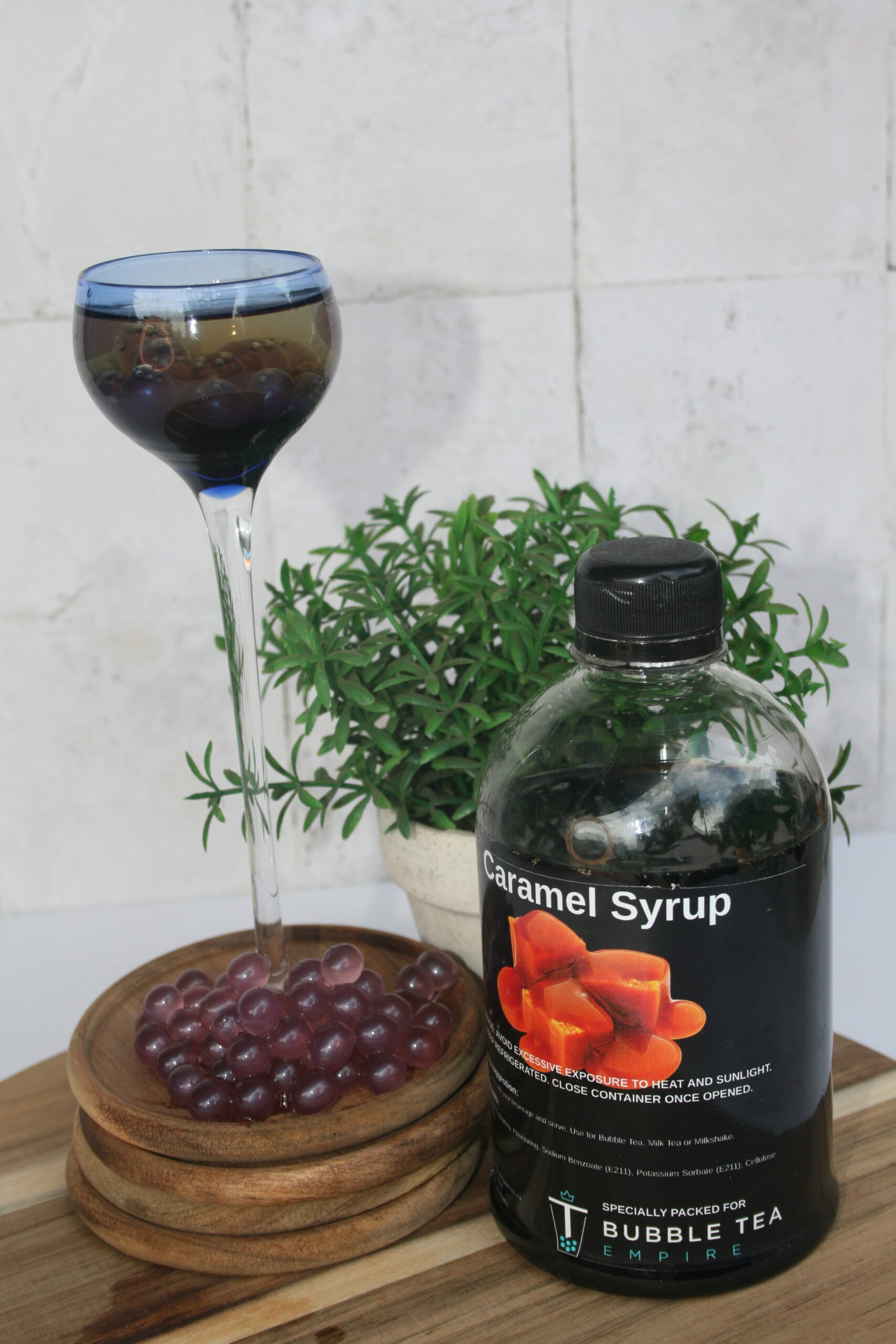 Caramel Syrup and Grape popping boba