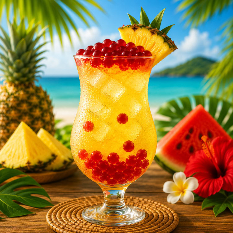 Pineapple Syrup with Watermelon popping boba